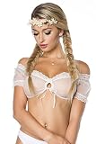 Weiße kurze transparente Dirndl Bluse mit Raffung uns Spitze Spitzenstoff sowie Bindeband in der Mitte M Oberteil