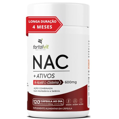 NAC 600mg com Molibdênio e Selênio, Longa Duração: 4 Meses de Uso, 120 cápsulas, Fortalvit