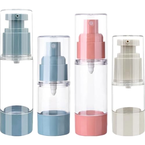 GANAZONO Botellas de Spray y Loción Recargables 4 Piezas Bomba sin Aire Envases de Viaje Portátiles para Cuidado Piel y Maquillaje Color Aleatorio Color Aleatorio