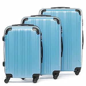 FERGÉ QUÉBEC Kofferset met harde schaal, 3-delig, handbagage, 55 cm, L en XL, set van 3 hardshell koffers, rolkoffer, 4 wielen, 100% ABS, blauw (ice blue), 3er Set