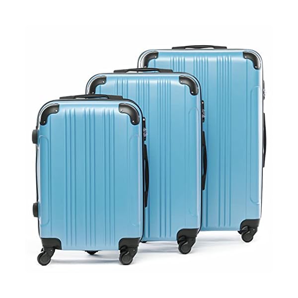 FERGÉ QUÉBEC Kofferset met harde schaal, 3-delig, handbagage, 55 cm, L en XL, set van 3 hardshell koffers, rolkoffer, 4 wielen, 100% ABS, blauw (ice blue), 3er Set