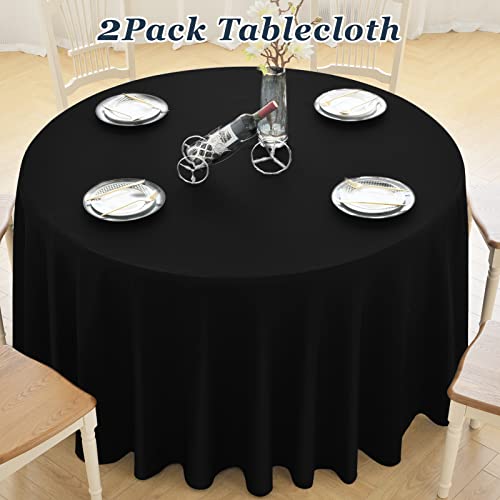 Leqee Round Tablecloth,2 Pack 132Inch Stain And Wrinkle Resistant Polyester Table Cloth,Decorative Fabric Table Cover For Kitchen,Dinning,Party,Wedding Round(Black) #TOP4