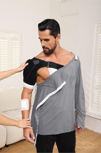 HORSSLE Post Shoulder Surgery Shirt, Comfy Wear After Surgery Shirts, Full Open Side Snap Chemo & Dialysis