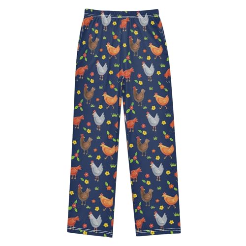 ZZXXB Rooster Flowers Print Boys Long Pants Soft Trousers Elastic Waist Kids Lounge Bottoms with Pockets S-XL