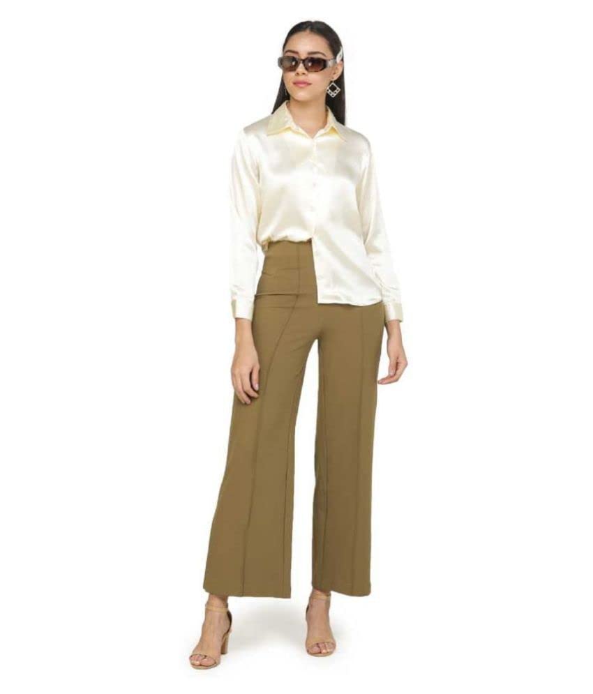 Image of Bowrain Satin Silk Fabric Spread Collar Full Sleeve Top Shirt for Women and Girl
