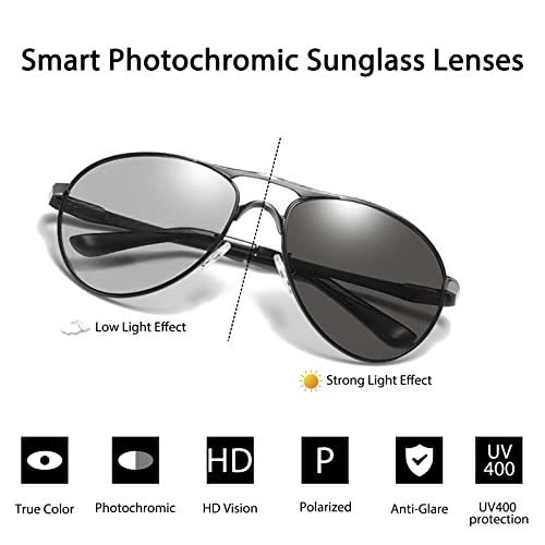 K.LAVER Photochromic Polarized Aviator Sunglasses For Men Women Spring Hinge Anti Glare UV400 Night Vision Driving Glasses2