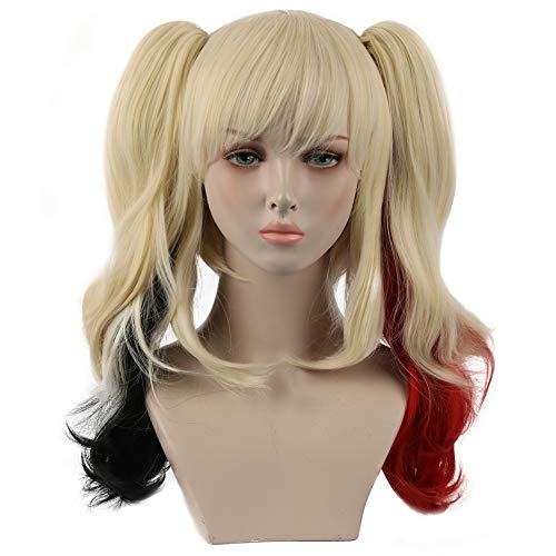 Morvally Multi-Color Ponytail Wigs for Women Halloween Party Costume Cosplay (Blonde black Red)