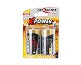 Ansmann X-Power Alkaline Batterie Mono D LR20 Longlife Alkalibatterie für extrem hohen Strombedarf (2er Pack), Schwarz, 2 Stück