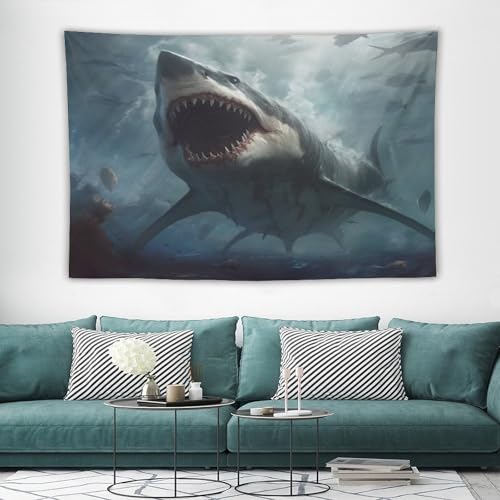 Tenture requin en impression 3D et tapisserie murale suspendue 150x230cm pour salon contemporain