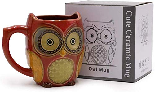 Sqowl 3D Coffee Mug Funny Cute Small Owl Ceramic Coffee Mug Tea Mugs Set For Women 12 Oz Red #TOP6