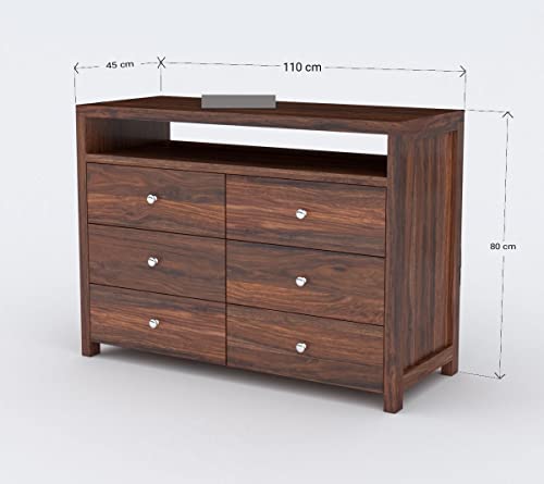 Image of Wooden 6 Drawer Storage Cabinet Wooden Sideboard Storage Cabinet Dresser for Bedroom Living Room Home Sheesham Wood, Dark Brown