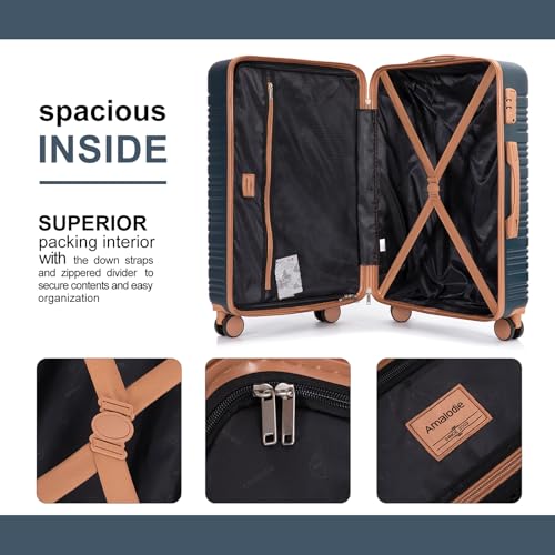 Amalodie Luggage Sets 4 Piece,Suitcases with Double Spinner Wheels and TSA Lock,Hardcase 6 set Luggage with Travel Duffle Bag,Carry On Luggage Set