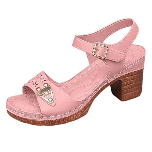 Sandalias de tacón de moda para mujer, tacón de bloque de verano, plataforma 2025, primavera, casual, talla grande, primavera 2025, cómodas y bonitas, Y2K, Pink, 40 EU
