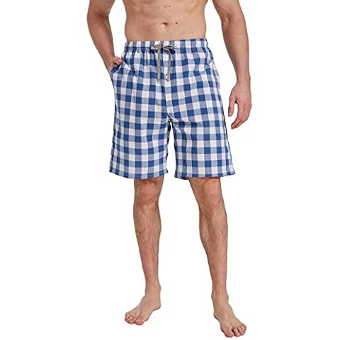 WORW Men's Plaid Sleep and Lounge Pajama Shorts (Blue/White L) Cover