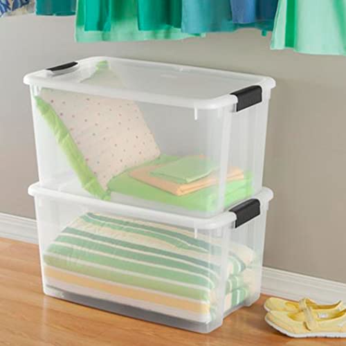Sterilite 70 Qt Clear Plastic Stackable Storage Bin W/White Latching Lid Organizing Solution, 4 Pack #TOP7