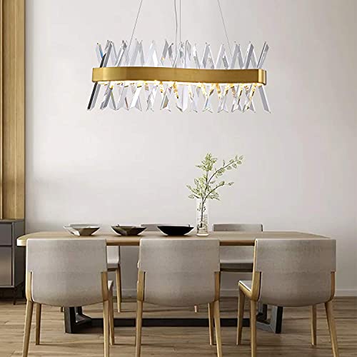 Authentic Crazy Deals APBEAMLighting X-Shape Crystal Chandelier Gold Modern Led Pendant Lighting Metal Hanging Light Fixture for Dining Room Kitchen Island 27.5 Inches