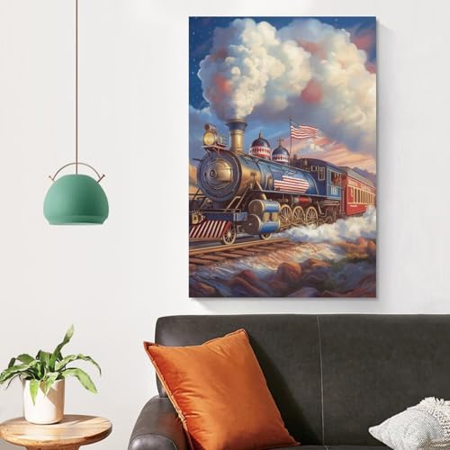 Affiche train à vapeur pour salon moderne grand tableau vintage