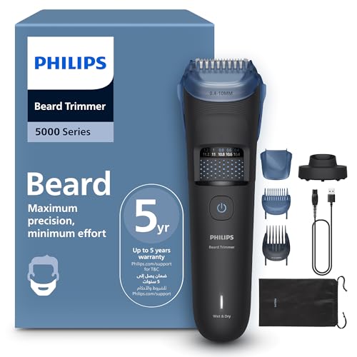 Philips Beard Trimmer BT5780/15 | 40 length settings 0.4–20 mm | Catches cut hairs to reduce mess | 100% washable | 100 min cordless + 5-min quick charge | Charging stand | USB-A charging