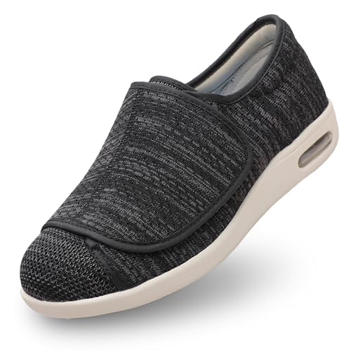 youyun Orthopedic Shoes for Women, Wide Fit Slip On Sneakers for Diabetics, Plantar Fasciitis and Swollen Feet Support, Lightweight Comfort and Breathable (Black/Grey) (Size 8)
