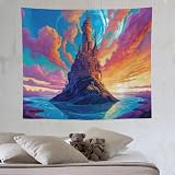 LCWWW Isla del Palacio Tapiz de pared colgante con impresión 3D para decoración de salón, dormitorio, decoración de pared de casa, 130 × 150 cm