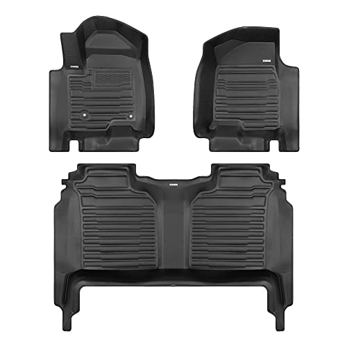 TuxMat - for GMC Sierra 1500 Crew Cab 2019-2026 Models - Custom Car Mats - Maximum Coverage All Weather Laser Measured - This Full Set Includes 1st and 2nd Rows