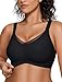 OEAK Womens Wireless Jelly Bras V Mesh Comfortable Bralette Supportive Tshirt Bra No Underwire Seamless Push Up Everyday Bras Black L