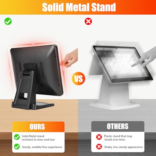 Image of ANGEL POS 15-Inch 4:3 Capacitive LED Backlit Multi-Touch Monitor, True Flat Seamless Design Touchscreen with Metal POS Stand, for Office, POS, Retail, Restaurant, Bar, Gym, Warehouse