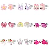 9Pairs Unicorn Rainbow Stud Earrings for Girls, Multicolor, Assorted Styles Cute Multiple Animal Toddler Girls Butterfly Flower Earrings