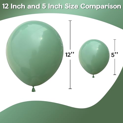 Image of Jobkoo Sage Green Balloons 5 Inch, 60 Pcs Small Eucalyptus Olive Vintage Green Balloon 5'', Mini Matte Dusty Dark Avocado Green Latex Balloons for Birthday Boho Baby Shower Wedding Party Decorations