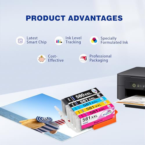 KINGWAY 580XXL 581XXL Ink Cartridges Replacement for Canon 580 & 581 Ink Cartridges Compatible with Pixma TS705 TR8550 TR7550 TS6150 TS6151 TS6250 TS6251 TS6350 TS8350 TS8351 TS9550 TS8352, 5 Pack - Image 5