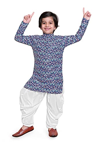 Image of Jwalin Boys Navy A line Regular Fit Kurta With Dhoti Set (JWBSET00008 Navy 36)
