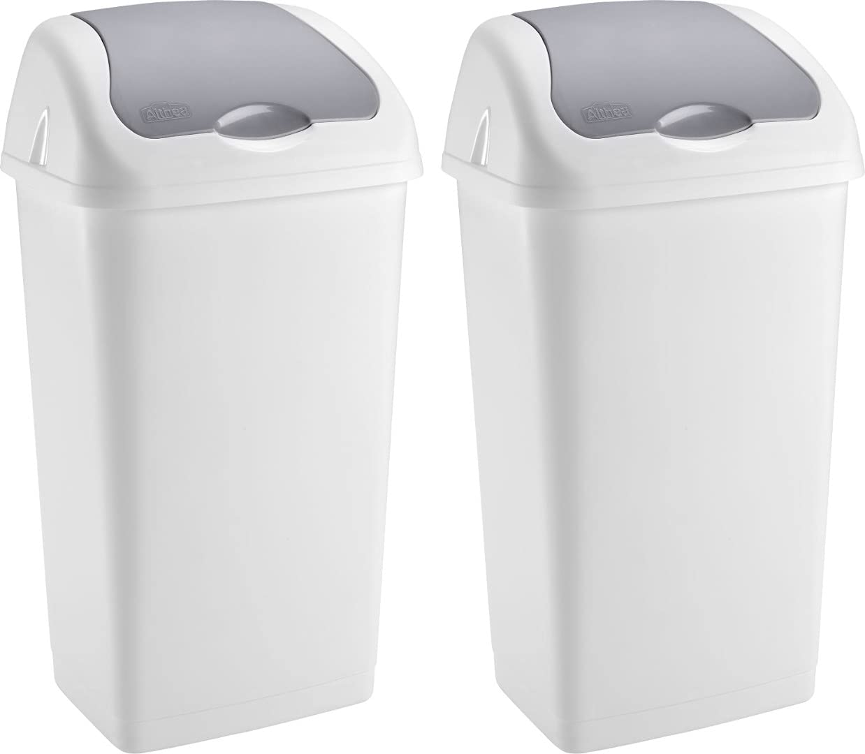 Sterling Ventures 2x 60 Litres Premium Plastic Swing Bin for Home and Kitchen Rubbish Waste (White) — image 1