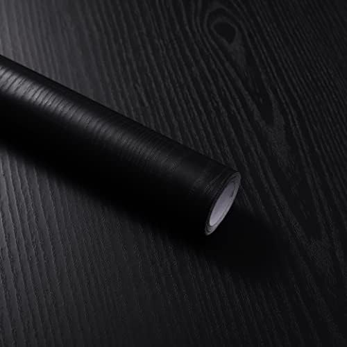 Sticky Back Plastic Roll Black Wood Effect Vinyl Wrap Self Adhesive Wallpaper 40cm X 300cm Waterproof Peel and Stick Wallpaper for Decorative Kitchen Worktop Table Christmas Decorations