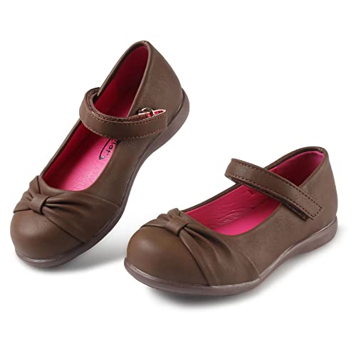 Samilor Girl Shoes Mary Jane Shoes for Toddler Comfortable School Uniform Dress Shoes,Brown Little Kid 3