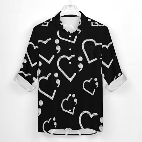 Semicolon Suicide Prevention Men's Casual Shirts Button Down Shirt Long Sleeve Top with Pocket3
