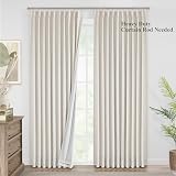 Vision Home Naturalne zaciśnięte plisowane pełne zasłony zaciemniające lniane mieszane zasłony okienne 240 cm do salonu sypialni izolacja termiczna, plisowane zasłony z haczykami 1 panel 152 cm szer.