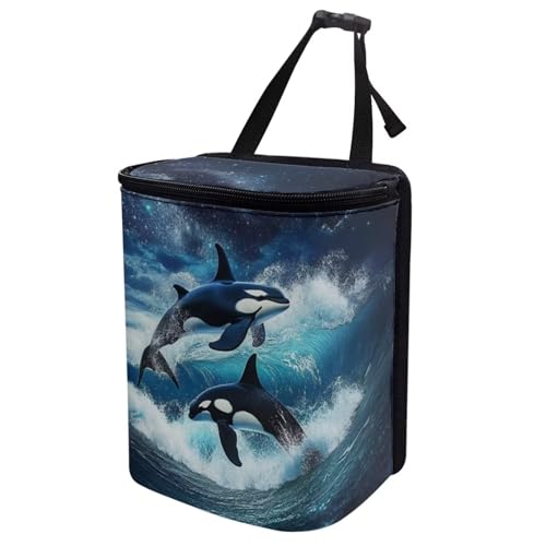 Image of DISNIMO Ocean Killer Whale Hanging Car Trash Can Black Car Garbage Storage Bag with Lid Auto Rubbish Bin Leak-Proof Cars Trash Can Portable Organizer for Men Women Keeps Clean