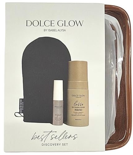 Dolce Glow Bestsellers Discovery Set Self-Tanning Mousse & Hydrating Face Mist with Application Mitt and Travel Bag