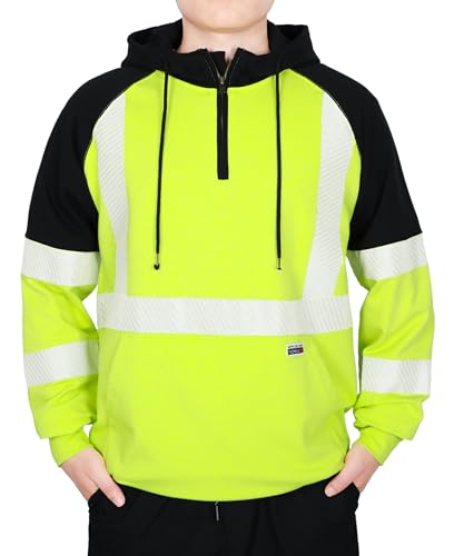 Image of TICOMELA FR Reflective Hoodie for Men,Flame Resistant 7.5oz Lightweight Cotton Sweatshirt–High Visibility Non-Fleece Workwear