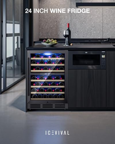 ICEVIVAL 24 Inch Dual Zone Wine Refrigerator, 54 Bottle Under Counter Wine Fridge for Built-in or Freestanding, Wine Cooler with Glass Door, Removable Shelves for Home, Office (Blcak) on Fridge.com