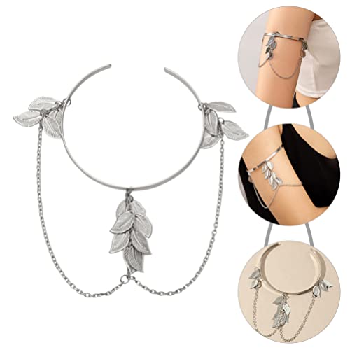 KALLORY Bracelete de metal com braço aberto ajustável com folhas, braço superior