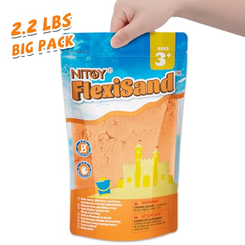 Image of NiToy FlexiSand 2.2Lbs Sand Toy, Never Dries Out-Fun for 3 Years and up Kids Bulk Refill for Sensory Sand Box Toys, Ideal for Shaping, Squeezing and Molding (Orange)