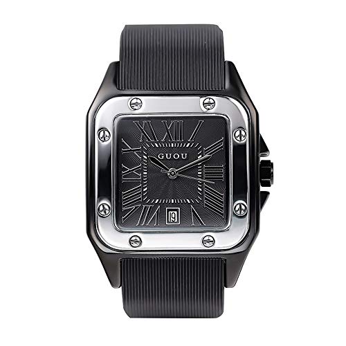 Unique Square Quartz Watches for Women, GUOU Silicone Band 21mm Waterproof Ladies Watch with Calendar