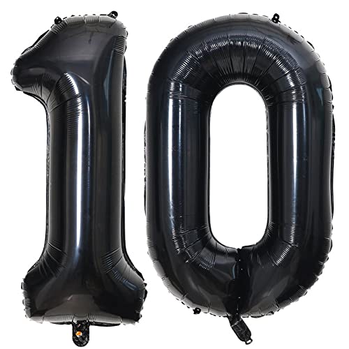 Image of 40 Inch Black 10 Number Balloons Giant 10 Balloons Black Birthday Balloons 10th Birthday Anniversary Events Party Decorations Supplies