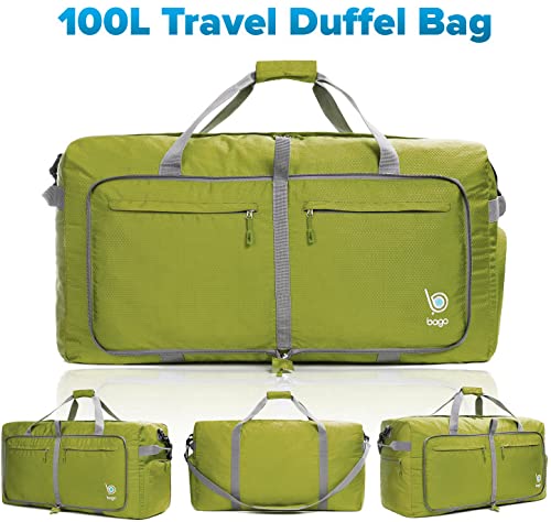 Bago Travel Duffel Bags For Traveling Women & Men - Foldable Weekender Duffle Bag With Shoes Compartment - 100L X-Large Duffle Bag For Travel & Camping - Packable Lightweight Duffle Bags (Green) #TOP1