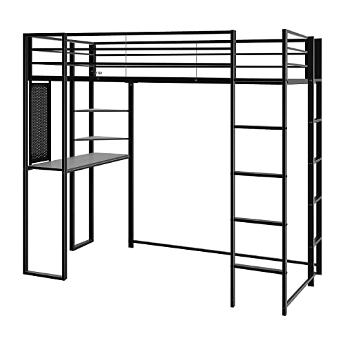 Adova Full Loft Bed With Desk And Shelves For Teens Adults, Metal Loft Bed Full With 2 Built-In Ladders,12.2 Inch H Full-Length Guardrail,Noise Free,No Box Spring Needed,79.53 Inch Lx57.09 Wx72.01 H thumb #7