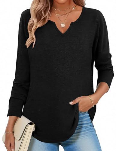 Image of Zeagoo Long Sleeve Shirts for Women Fall Tops Casual Dressy V Neck Blouses Boho Tunic Western Clothes Vacation Outfits