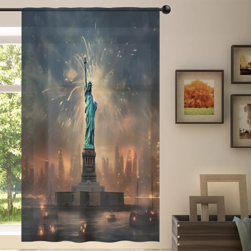 TropicalLife Usa New York Paysage Voilage de fenêtre transparent 139,7 x 198 cm pour salon, chambre à coucher, cuisine, porte de maison
