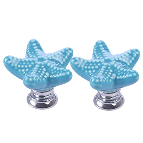 jojofuny 2 Piezas Tirador De Cristal Manijas Del Gabinete De Cocina Perillas De Tema Del Océano Decoración Manija De La Puerta Entrance Armarios Perillas De Puertas Antiguas Estrella Blue