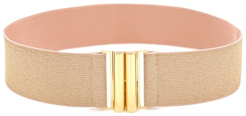Wide Stretchy Belts for Women Elastic Skinny Waist Belt with Gold Buckle for Dresses